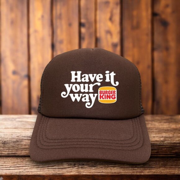 Burger King Have It Your Way Mens Trucker Hat Brown Vintage Logo Fast Food Cap - Picture 1 of 4